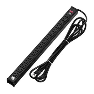 crst 16-outlet heavy duty metal power strip, 15-foot power cord / 15 amps / 1875w for office, school (ul listed) black