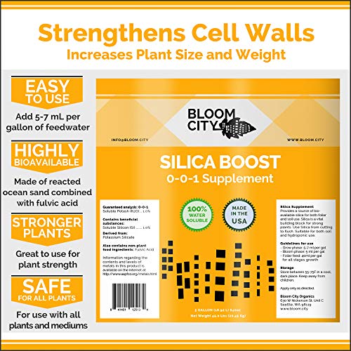 Liquid Silica Boost Fertilizer and Supplement by Bloom City, Quart (32 oz) Concentrated Makes 180 Gallons