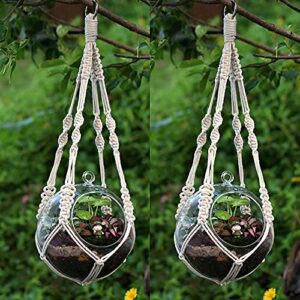ycdc 2 pack macrame plant hanger indoor outdoor hanging planter natural manual knitted cotton macrame cord plant hanger with ring for home decor ceiling wall planters hanging, 20 inch