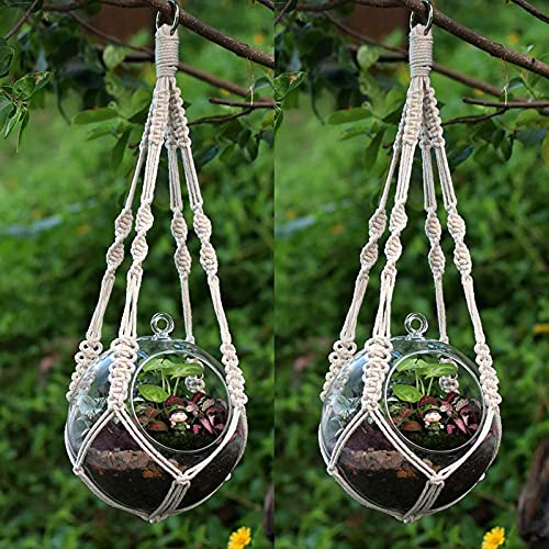 YCDC 2 Pack Macrame Plant Hanger Indoor Outdoor Hanging Planter Natural Manual Knitted Cotton Macrame Cord Plant Hanger with Ring for Home Decor Ceiling Wall Planters Hanging, 20 Inch