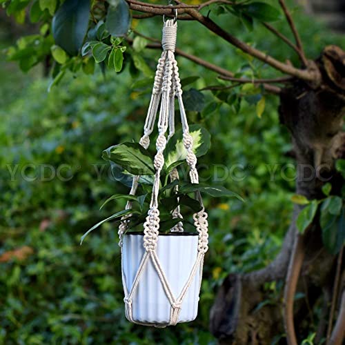 YCDC 2 Pack Macrame Plant Hanger Indoor Outdoor Hanging Planter Natural Manual Knitted Cotton Macrame Cord Plant Hanger with Ring for Home Decor Ceiling Wall Planters Hanging, 20 Inch