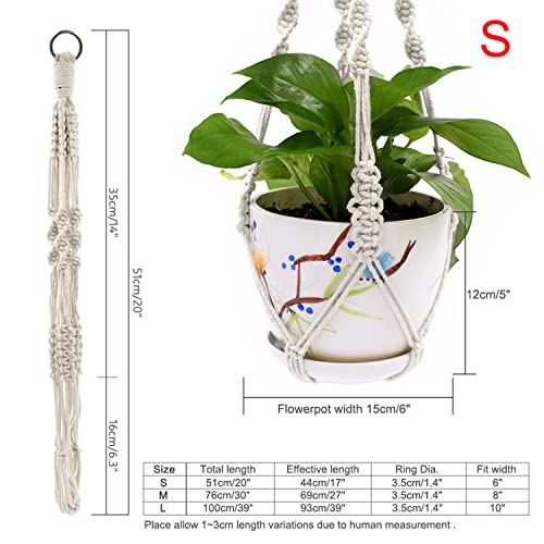 YCDC 2 Pack Macrame Plant Hanger Indoor Outdoor Hanging Planter Natural Manual Knitted Cotton Macrame Cord Plant Hanger with Ring for Home Decor Ceiling Wall Planters Hanging, 20 Inch