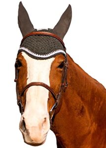equine couture fly bonnet with silver rope & crystals - pony color - darkcharcoal, size - full