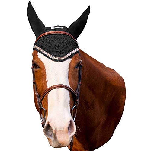 Equine Couture Fly Bonnet with Lurex Rope - Pony Color - Black, Size - Cob