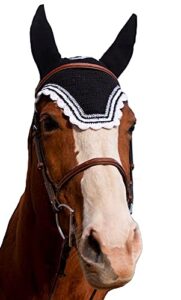 equine couture fly bonnet with silver lurex & contrast color - pony color - black/white, size - full
