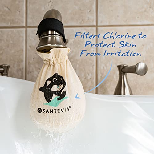 Organic Cotton Bath Faucet Filter by Santevia | Sensitive Skin Bathtub Water Purifier | Adds Nourishing Minerals for Hair & Skin | Chlorine Filter | Made in North America