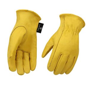 olson deepak heavy duty industrial safety gloves,grain cowhide leather shooting gloves for driving/riding/gardening/farm for men/women (large,yellow)