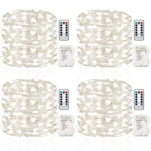 gdealer 4 pack 16.4 feet 50 led fairy lights battery operated with remote control timer waterproof copper wire twinkle string lights for bedroom indoor outdoor wedding dorm decor cool white