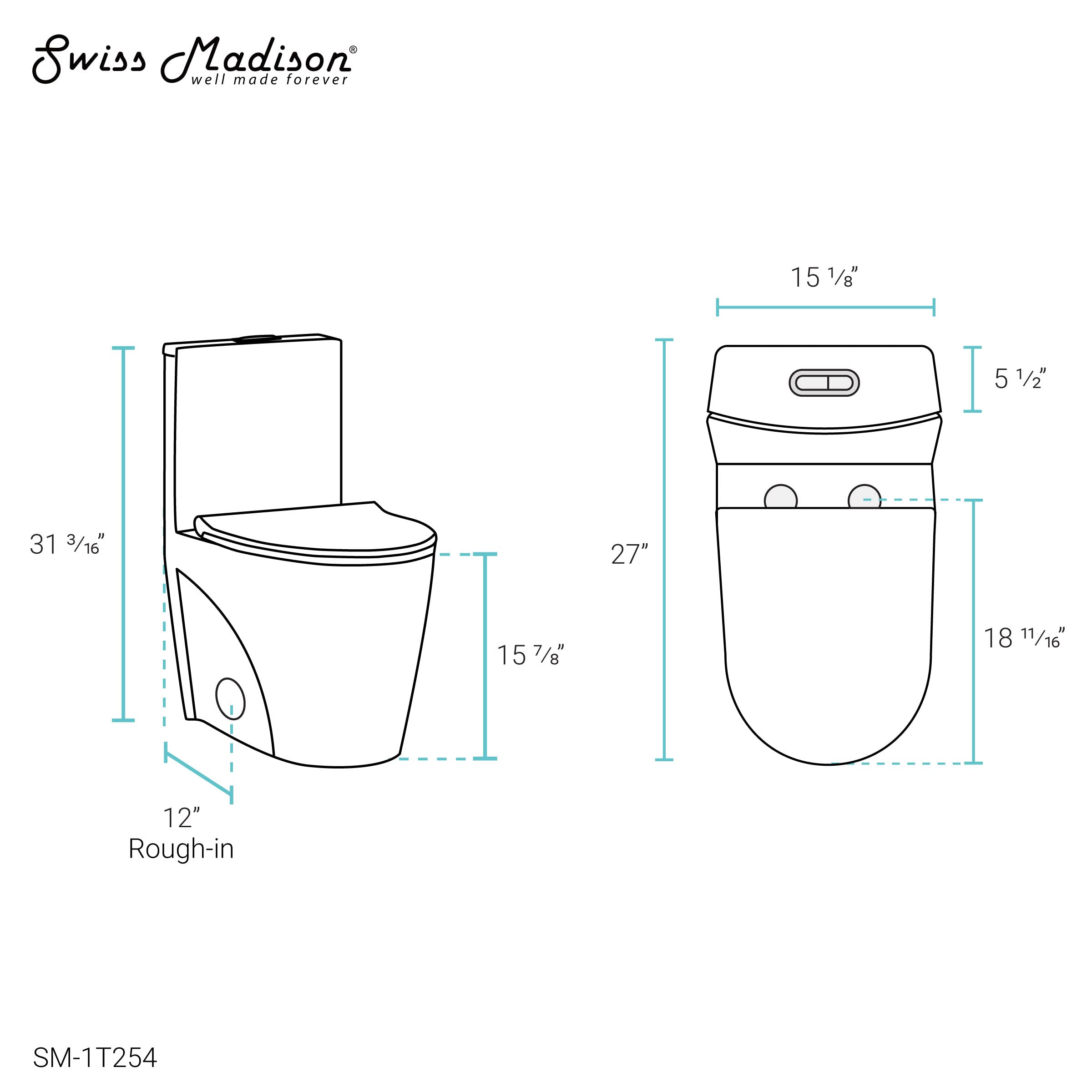 Swiss Madison Well Made Forever SM-1T254 St. Tropez One Piece Toilet, 26.6 x 15 x 31 inches, Glossy White