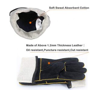 Welding Gloves Heat Resistant Cow Split Leather BBQ/Camping/Cooking Gloves Baking Grill Gloves Welder Fireplace Stove Pot Holder Workplace Glove