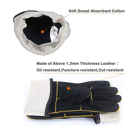 Welding Gloves Heat Resistant Cow Split Leather BBQ/Camping/Cooking Gloves Baking Grill Gloves Welder Fireplace Stove Pot Holder Workplace Glove