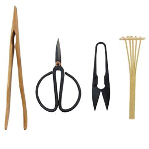 bamboomn bonsai tool kit - includes: pruning shears, precision scissors, bamboo rake, and bamboo branch holder