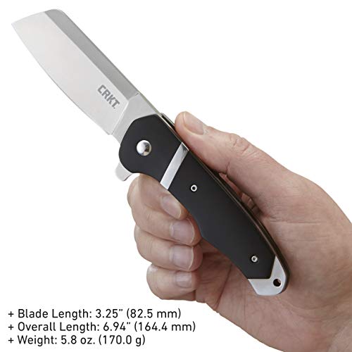 CRKT Ripsnort EDC Folding Pocket Knife: Everyday Carry, Heavy Cleaver Style Blade, Flipper Open, Liner Lock, POM with Stainless Inlay, Deep Carry Pocket Clip 7270