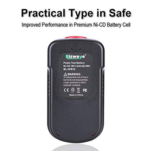 Biswaye 2-Pack 3.8Ah 18V NI-CD Battery Compatible with Black & Decker HPB18-OPE 18-Volt Slide Pack Battery HPB18 244760-00 A1718 FS18FL FSB18 and 18-Volt Firestorm Cordless Power Tools