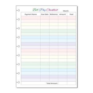 colorful monthly budget forms bill pay checklist for medium size 9 disc planners, fits 9-disc notebooks, 7"x9.25"