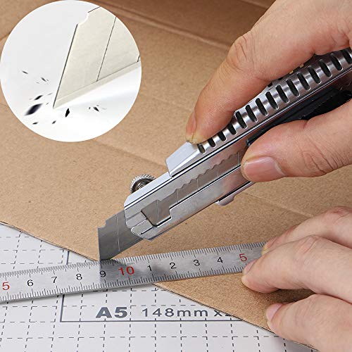 DOWELL Utility Knife Retractable Utility Knife Box Cutters Heavy Duty with 5PCS Extra Blades,Self Loading Blades Function,Knob On Top Can Withstand More Pressure