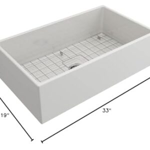 BOCCHI Contempo Farmhouse Apron Front Fireclay 33 in. Single Bowl Kitchen Sink with Protective Bottom Grid and Strainer in White