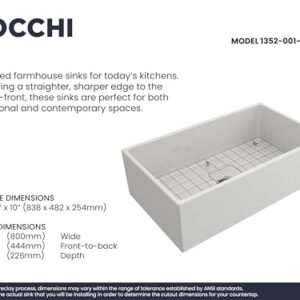 BOCCHI Contempo Farmhouse Apron Front Fireclay 33 in. Single Bowl Kitchen Sink with Protective Bottom Grid and Strainer in White