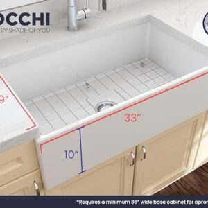 BOCCHI Contempo Farmhouse Apron Front Fireclay 33 in. Single Bowl Kitchen Sink with Protective Bottom Grid and Strainer in White