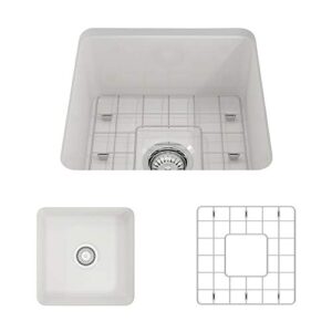 bocchi sotto dual-mount fireclay 18 in. single bowl bar sink with protective bottom grid and strainer in white