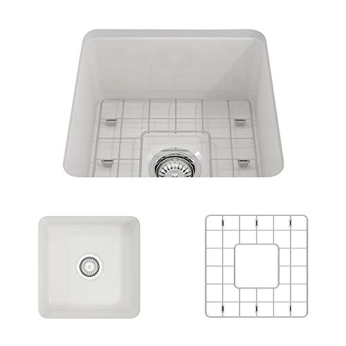 BOCCHI Sotto Dual-Mount Fireclay 18 in. Single Bowl Bar Sink with Protective Bottom Grid and Strainer in White