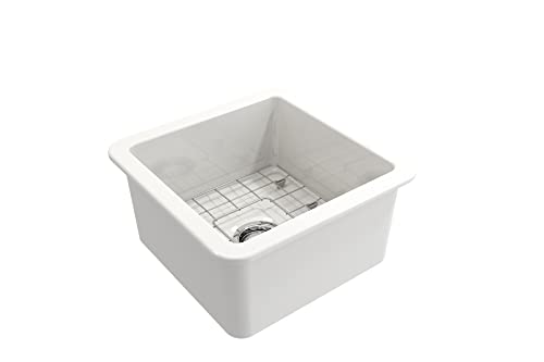 BOCCHI Sotto Dual-Mount Fireclay 18 in. Single Bowl Bar Sink with Protective Bottom Grid and Strainer in White