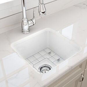 BOCCHI Sotto Dual-Mount Fireclay 18 in. Single Bowl Bar Sink with Protective Bottom Grid and Strainer in White