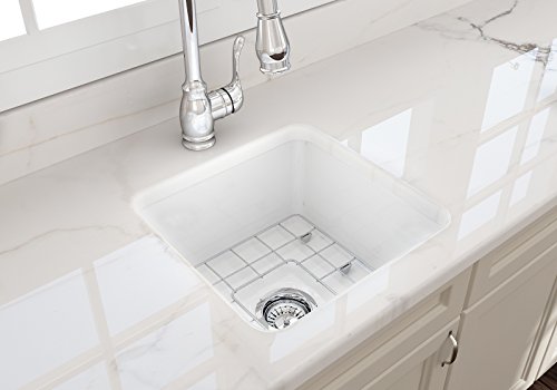 BOCCHI Sotto Dual-Mount Fireclay 18 in. Single Bowl Bar Sink with Protective Bottom Grid and Strainer in White