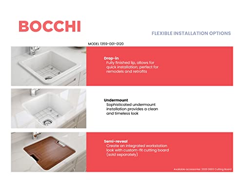 BOCCHI Sotto Dual-Mount Fireclay 18 in. Single Bowl Bar Sink with Protective Bottom Grid and Strainer in White