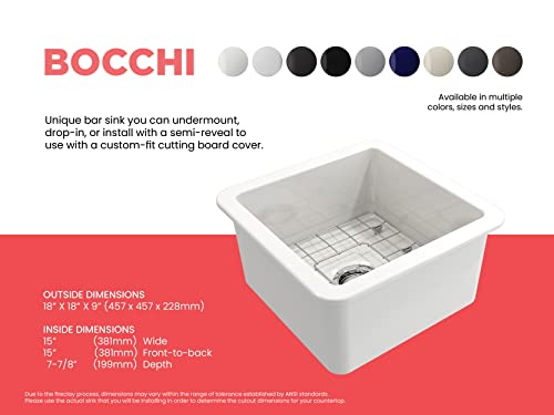 BOCCHI Sotto Dual-Mount Fireclay 18 in. Single Bowl Bar Sink with Protective Bottom Grid and Strainer in White