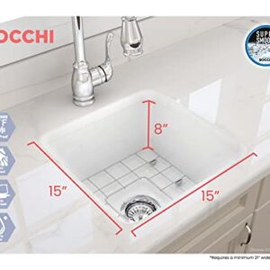 BOCCHI Sotto Dual-Mount Fireclay 18 in. Single Bowl Bar Sink with Protective Bottom Grid and Strainer in White