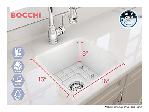 BOCCHI Sotto Dual-Mount Fireclay 18 in. Single Bowl Bar Sink with Protective Bottom Grid and Strainer in White