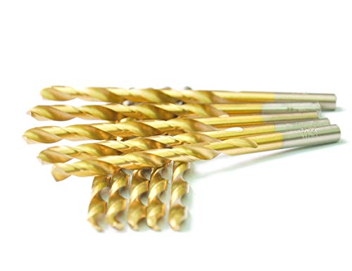 Pack of 10,【1/16 "】 x 1-7/8" Titanium Coated HSS Twist Drill Bits.Jobber Length.for Wood,Metal & Plastic,General Purpose.