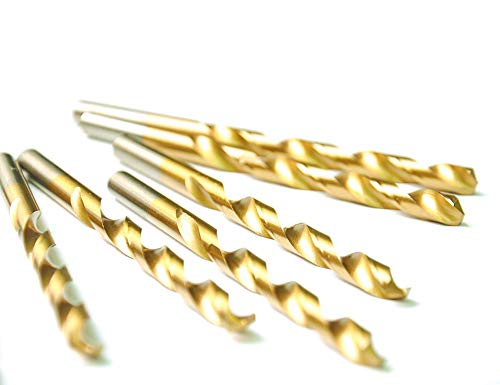 Pack of 10,【1/16 "】 x 1-7/8" Titanium Coated HSS Twist Drill Bits.Jobber Length.for Wood,Metal & Plastic,General Purpose.