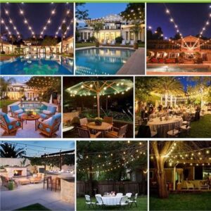 Banord Outdoor String Lights, 48FT Patio Lights Waterproof Outdoor Lights with 2W Dimmable LED Bulbs, Black Hanging Lights for Outdoor Backyard, Garden, Deck, Porch, Gazebo, Balcony, Camping, Party