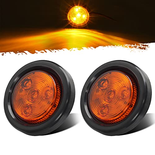 Partsam 2pcs Amber Led Light Trailer 2" Round,w/Plug & Grommet Clearance Marker 4 LED