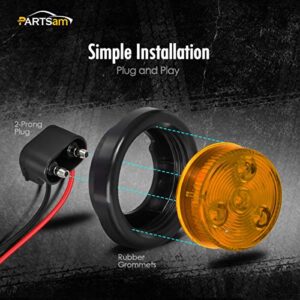 Partsam 2pcs Amber Led Light Trailer 2" Round,w/Plug & Grommet Clearance Marker 4 LED