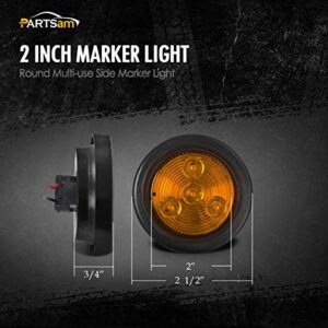 Partsam 2pcs Amber Led Light Trailer 2" Round,w/Plug & Grommet Clearance Marker 4 LED