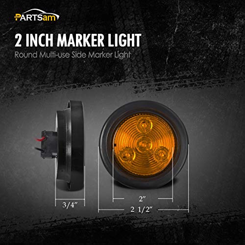 Partsam 2pcs Amber Led Light Trailer 2" Round,w/Plug & Grommet Clearance Marker 4 LED