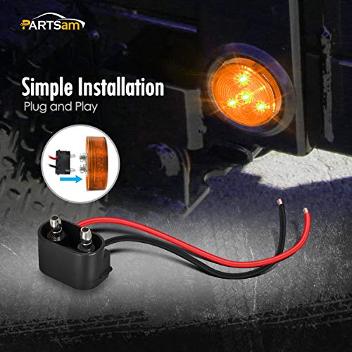 Partsam 2pcs Amber Led Light Trailer 2" Round,w/Plug & Grommet Clearance Marker 4 LED