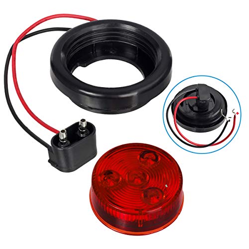 Partsam 2pcs Red Led Light Trailer 2" Round w/Plug & Grommet Kits Marker 4 LED, Flush Mount Red 2 Inch Round Led Trailer Lights, Sealed 2 Inch Round Led Marker Lights Red RV Trucks