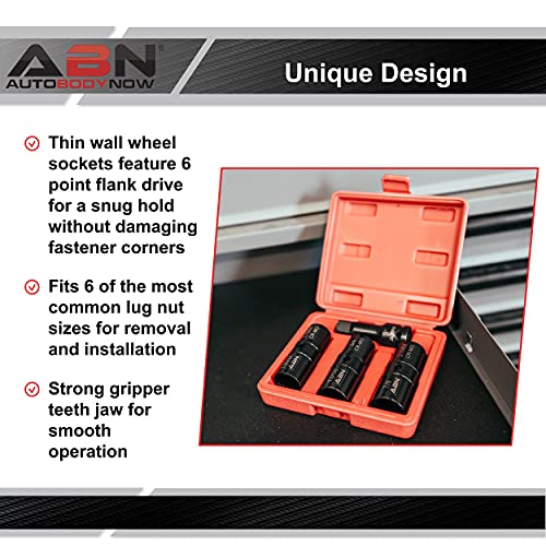 ABN Double Side Socket 4-Piece Impact Lug Nut Socket Set - 1/2 inch Drive Flip Sockets Thin Wall Tire Sockets