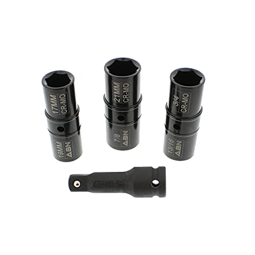 ABN Double Side Socket 4-Piece Impact Lug Nut Socket Set - 1/2 inch Drive Flip Sockets Thin Wall Tire Sockets