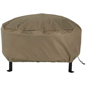 sunnydaze round outdoor fire pit cover - heavy-duty 300d polyester and pvc with drawstring closure - khaki - 48-inch
