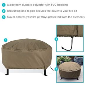Sunnydaze Round Outdoor Fire Pit Cover - Heavy-Duty 300D Polyester and PVC with Drawstring Closure - Khaki - 48-Inch