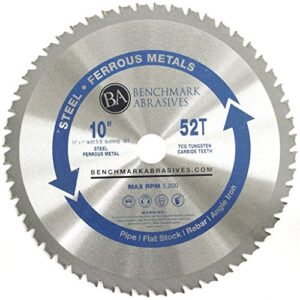 benchmark abrasives 10" tct saw blades, tungsten carbide tipped circular metal cutting saw blades for steel, stainless steel, nickel, titanium, ferrous metals, steel pipe (10" 52 teeth)
