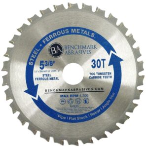 benchmark abrasives 5-3/8" tct saw blades, tungsten carbide tipped circular metal cutting saw blades for steel, stainless steel, nickel, titanium, ferrous metals, and steel pipe (5-3/8" 30 teeth)