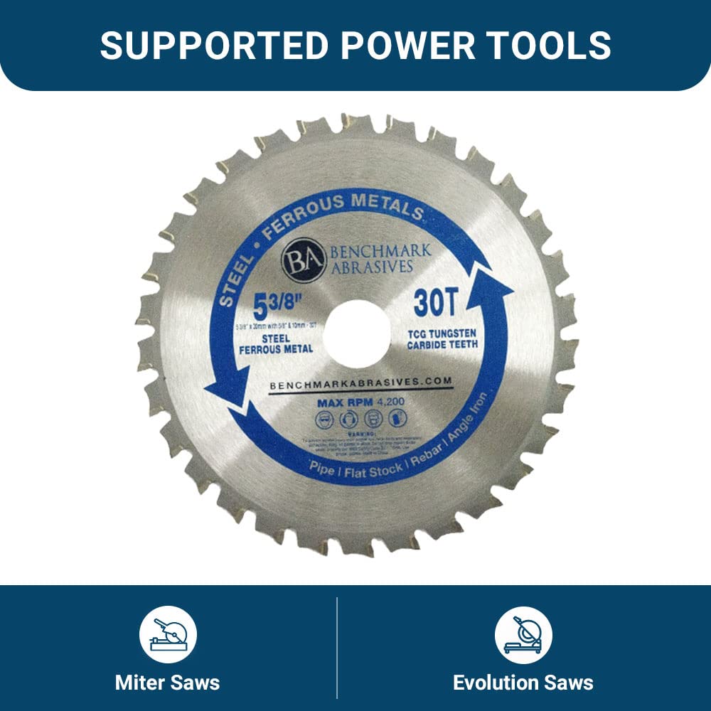 Benchmark Abrasives 5-3/8" TCT Saw Blades, Tungsten Carbide Tipped Circular Metal Cutting Saw Blades for Steel, Stainless Steel, Nickel, Titanium, Ferrous Metals, and Steel Pipe (5-3/8" 30 Teeth)