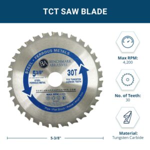 Benchmark Abrasives 5-3/8" TCT Saw Blades, Tungsten Carbide Tipped Circular Metal Cutting Saw Blades for Steel, Stainless Steel, Nickel, Titanium, Ferrous Metals, and Steel Pipe (5-3/8" 30 Teeth)