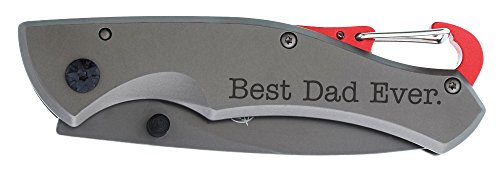 Personalized Gifts Father's Day Gift for Dad Best Dad Ever Laser Engraved Satin Gunmetal Folding Carabiner Clip Pocket Knife